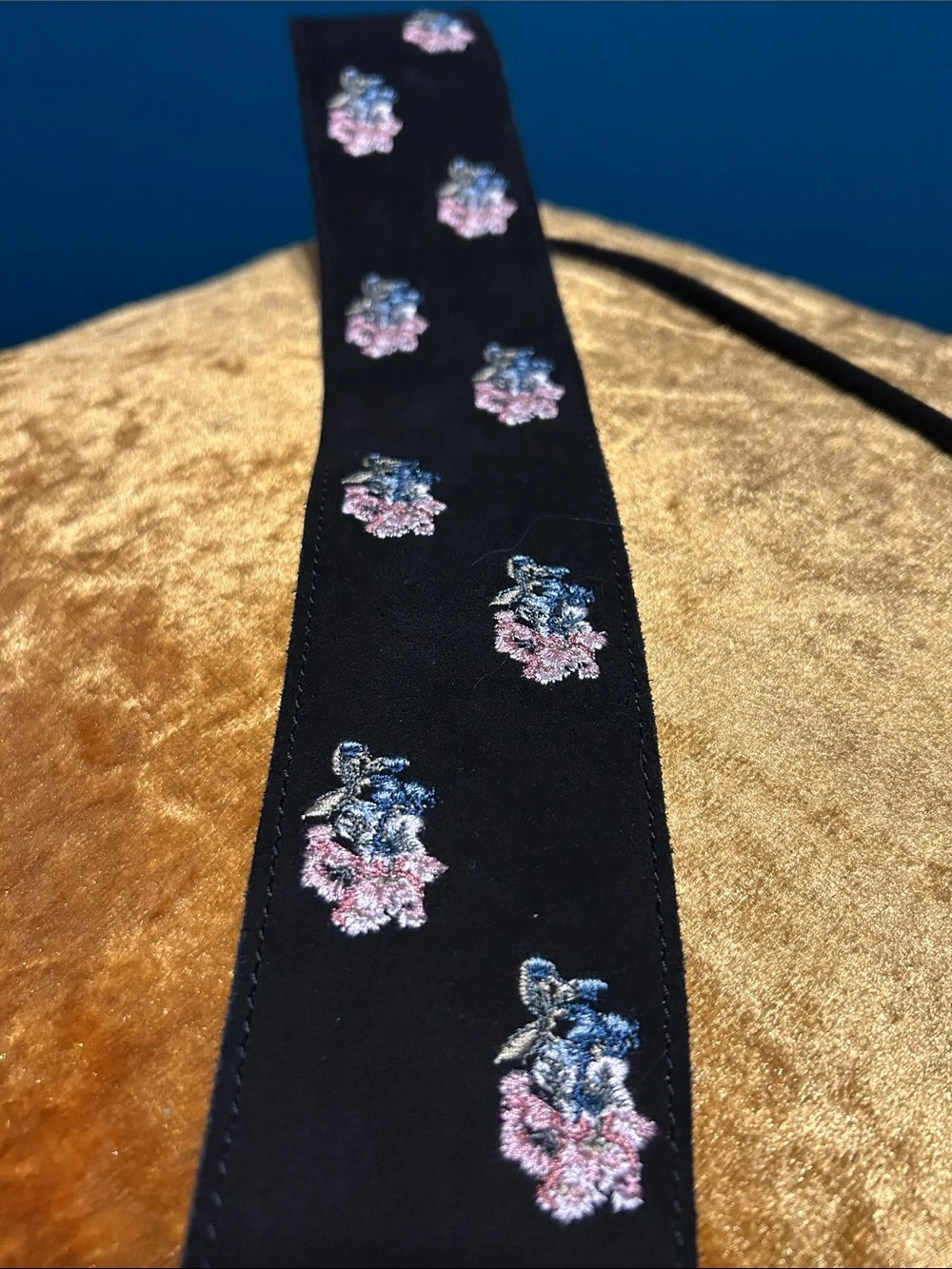 White House Black Market Black Velvet Floral Embroidered Wrap Headband